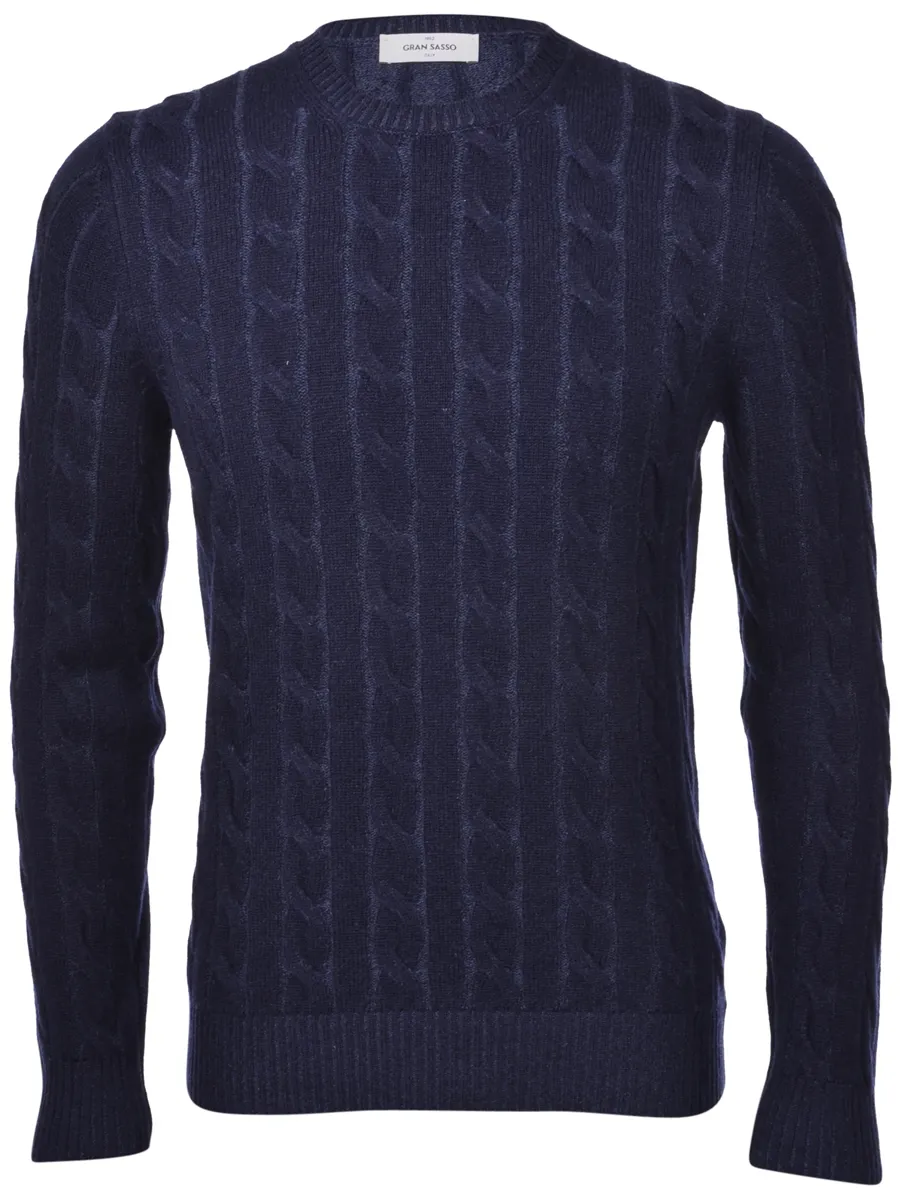 Blue gran sasso braided sweater mixed cashmere