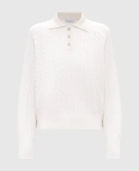 Brunello Cucinelli Maglione in cashmere bianco con catena monil dal motivo strutturato M12736005