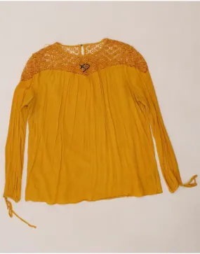MOSSIMO Womens Long Sleeve Blouse Top UK 14 Medium Yellow Rayon